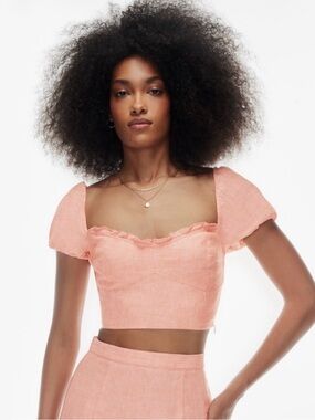 NWT Aritzia Wilfred Wander Linen Cropped Top in Coral Peach
